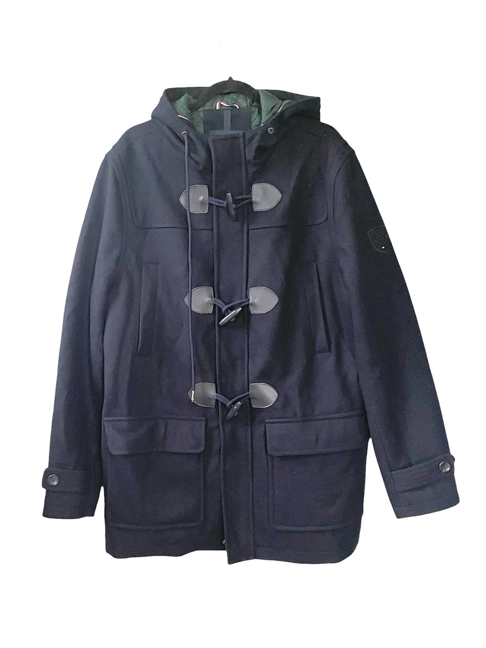 Tommy Hilfiger Men’s Wool Toggle Duffle Coat with Hood Navy Blue L